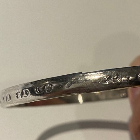 Vintage Bracelet Alpaca Mexico Silver-tone Engraved Signed Bangle - Picture 7 of 8